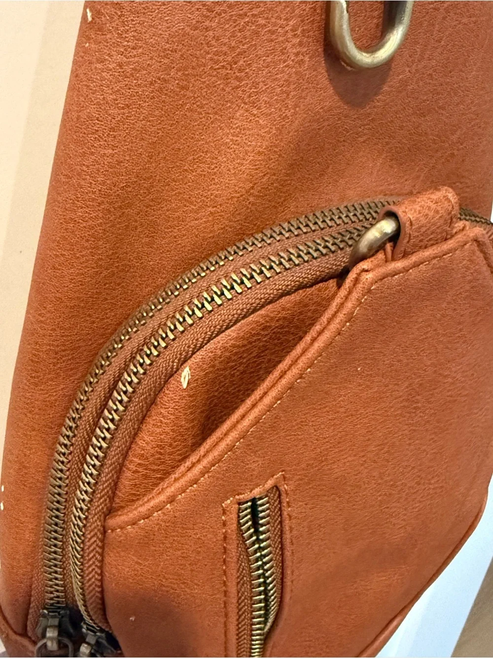 Brown Leather Sling Bag with Patterned Strap - Men